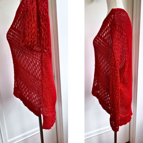 CHRISTIAN SIRIANO RUNWAY Open Knit High Low Red Sweater Size XL - Picture 6 of 15